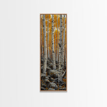 Cargar imagen en el visor de la galería, Birch Tree Forest, Framed Canvas Print, Skinny / Tall Wall Art, Living Room Decor, Landscape Painting, Nature Decor
