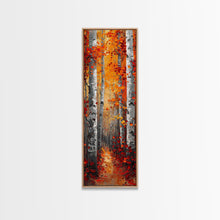 Carregar imagem no visualizador da galeria, Fall Birch Tree Forest, Framed Canvas Print, Skinny / Tall Wall Art, Living Room Decor, Landscape Painting, Nature Decor
