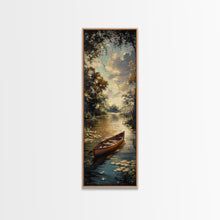 Carregar imagem no visualizador da galeria, Antique Canoe Framed Canvas Print, lake House Decor, Lake Life Wall Art, Tall Wall Art For Small Spaces
