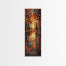 Carregar imagem no visualizador da galeria, Fall Forest Reflected in The Lake, Framed Canvas Print, Whimsical Home Decor, Unique Wall Art Gift Idea For Housewarming
