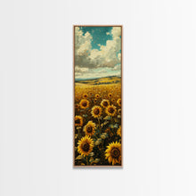 Load image into Gallery viewer, Bright Sunflowers Field Warm Countryside Farmhouse Wall Art Framed Canvas Print Tall Art Ukiyo-e Japanese Style Art
