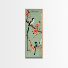 Load image into Gallery viewer, Elegant Birds on Branches Skinny Art Tall Art Japanese Ukiyo-e Inspired Bird and Nature Framed Canvas Print
