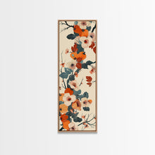 Load image into Gallery viewer, Skinny Art of Persimmon Branch with Delicate White Flowers – Japanese-Inspired Framed Canvas Print
