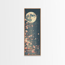 Carregar imagem no visualizador da galeria, Full Moon with Cherry Blossom Ukiyo-e Art, Framed Canvas Print Perfect for Skinny and Tall Spaces, Japanese Style Art
