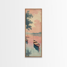 Load image into Gallery viewer, Serene Boat on Water, Autumn Trees, Japanese Art, Skinny Art, Tall Art, Framed Canvas Print, Ukiyo-e Style
