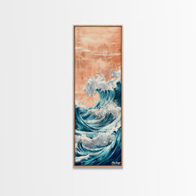 Load image into Gallery viewer, Majestic Wave, Peach Sky, Japanese Art, Skinny Art, Tall Art, Framed Canvas Print, Ukiyo-e Style
