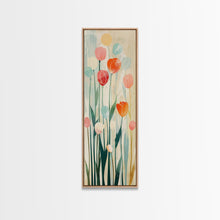 Carregar imagem no visualizador da galeria, Abstract Tulips, Pastel Colors, Japanese Art, Skinny Art, Tall Art, Framed Canvas Print, Ukiyo-e Style

