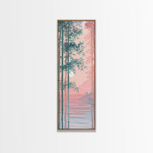 Load image into Gallery viewer, Bamboo Forest, Soft Pink Light, Japanese Art, Skinny Art, Tall Art, Framed Canvas Print, Ukiyo-e Style
