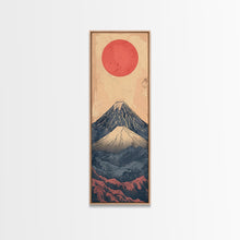 Load image into Gallery viewer, Mount Fuji Under a Red Sun Skinny Art Ukiyo-e Tall Framed Canvas Print Inspired by Japanese Landscape
