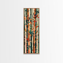 Cargar imagen en el visor de la galería, Colorful Bamboo Forest Skinny Art Ukiyo-e Tall Framed Canvas Print in Bright Autumn Hues

