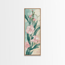 Load image into Gallery viewer, Skinny Art Pink Oleander Flowers In Japanese Style Wood Block Print Elegant Pastel Hues On Framed Canvas Print, Tall Art Ukiyo-e
