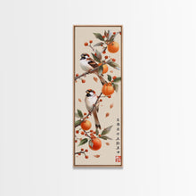 Load image into Gallery viewer, Skinny Art Tall Art Framed Canvas Print Wood Block Print Of Elegant Bird Perched On Branch Amidst Orange Fruits Ukiyo-e Japanese Style Art
