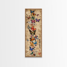 Carregar imagem no visualizador da galeria, Butterflies In Spiral Formation On Light Brown Canvas Tall Art Skinny Art Framed Canvas Print Japanese Style Art Ukiyo-e Wood Block Print
