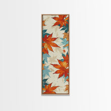 Load image into Gallery viewer, Japanese Autumn Leaves Canvas Print In Ukiyo-e Style, Traditional Woodblock Art, Framed Canvas Print, Tall Skinny Japanese Wall Art, Ready To Hang
