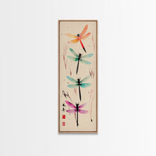 Load image into Gallery viewer, Dragonflies In Flight With Delicate Details Japanese Style Framed Canvas Print, Wall Art Ready To Hang For Nature Lovers
