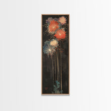 Cargar imagen en el visor de la galería, Colorful Fireworks Display Against A Dark Night Sky, Skinny Art Tall Wall Art Framed Canvas Print Japanese Style Art
