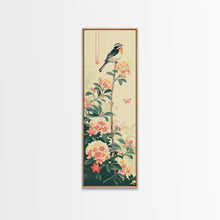 Load image into Gallery viewer, Bird Perched On Floral Branch With Butterfly Ukiyo-e Art Framed Canvas Print Japanese Style Tall Art Wood Block Print Skinny Art
