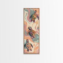 Load image into Gallery viewer, Sea Turtles Marine Life Japanese Style Art On Framed Canvas Print Ukiyo-e Tall Skinny Oceanic Wood Block Wall Decor
