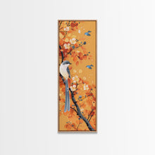 Carregar imagem no visualizador da galeria, Birds Among Autumn Leaves Japanese Style Tall Wall Art Skinny Framed Canvas Print Woodblock Print
