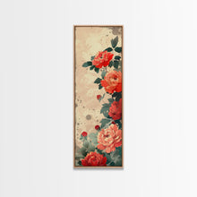 Load image into Gallery viewer, Vibrant Peonies Blooming Against A Soft Beige Background Traditional Japanese Aesthetic Tall Framed Canvas Print Floral Decor

