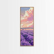 Carregar imagem no visualizador da galeria, Expansive Lavender Field Beneath a Dramatic Cloudy Sky in Warm Pastel Hues Ukiyo-e Art Japanese Framed Canvas Print Skinny Tall Art
