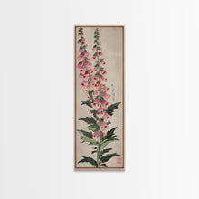 Load image into Gallery viewer, Skinny Art Tall Art Foxglove Flowers Wood Block Print Japanese Style Art Vertical Composition Framed Canvas Print
