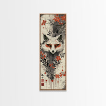 Load image into Gallery viewer, Fox Head Amidst Red Flowers On Textured Background Skinny Art Wood Block Print Framed Canvas Print
