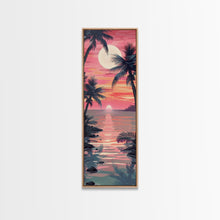 Load image into Gallery viewer, Serene Sunset With Palm Trees And Tranquil Ocean Reflection Ukiyo-e Wood Block Tall Skinny Art Framed Canvas Print
