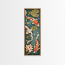 Cargar imagen en el visor de la galería, Graceful Koi Fish Swimming Among Lotus Flowers For Zen-Inspired Wall Art Japanese Style Framed Canvas Print
