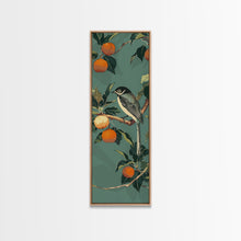 Load image into Gallery viewer, Elegant Bird Among Persimmons On A Green Canvas, Skinny Wall Art With Framed Canvas Print In Japanese Style Art For Feng Shui Decor
