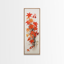 Carregar imagem no visualizador da galeria, Brilliant Red Leaves On A Twisted Tree, Framed Canvas Print In Skinny Tall Style, Ideal For Feng Shui Wall Art In Japanese Style Art
