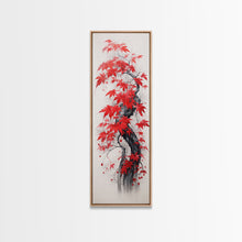 Carregar imagem no visualizador da galeria, Autumn Leaves On A Twisted Trunk, Tall Skinny Canvas Print, Perfect For Feng Shui Spaces, Japanese Style Wall Art
