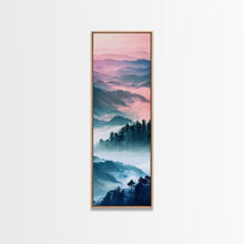Load image into Gallery viewer, Dreamy Layers Of Misty Mountains At Dawn – Framed Canvas Print Skinny Art And Tall Art, Emphasizing Ukiyo-E Art And Japanese Style Art
