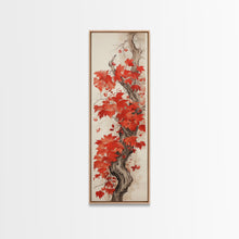 Load image into Gallery viewer, Striking Red Leaves And Berries On A Gnarled Tree, Tall Skinny Canvas Print For Feng Shui-Inspired Wall Art, Japanese Style Art
