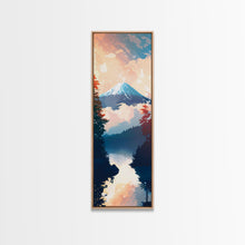 Load image into Gallery viewer, Skinny Art Tall Art Framed Canvas Print Japanese Style Art Mount Fuji At Sunrise Reflection Wood Block Print Ukiyo-e Feng Shui Wall Art
