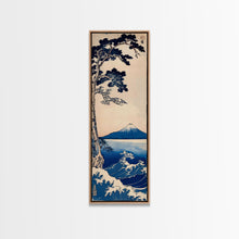 Load image into Gallery viewer, Skinny Art Tall Art Framed Canvas Print Japanese Style Art Blue Pine Tree Mount Fuji Wood Block Print Ukiyo-e Feng Shui Wall Art
