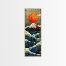 Load image into Gallery viewer, Skinny Art Tall Art Framed Canvas Print Japanese Style Art Mount Fuji Sunset Wood Block Print Ukiyo-e Feng Shui Wall Art
