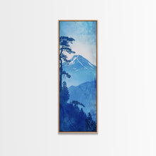 Load image into Gallery viewer, Skinny Art Tall Art Framed Canvas Print Japanese Style Art Blue Mount Fuji Forest Wood Block Print Ukiyo-e Feng Shui Wall Art
