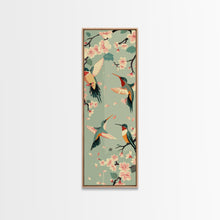 Load image into Gallery viewer, Hummingbirds And Cherry Blossoms In Japanese Style Canvas, Ukiyo-e Inspired Woodblock Art, Framed Canvas Print, Japanese Tall Skinny Wall Art, Ready To Hang
