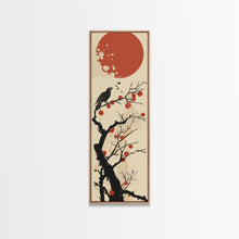 Carregar imagem no visualizador da galeria, Blackbird Perched On A Branch Under The Red Sun In Japanese Style Ukiyo-e Art Framed Canvas Print Skinny Art Tall Art
