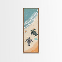 Load image into Gallery viewer, Sea Turtles On Japanese Beach Canvas Print, Ukiyo-e Woodblock Style, Framed Canvas Print, Tall Skinny Japanese Wall Art, Ready To Hang
