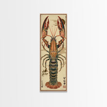 Load image into Gallery viewer, Detailed Lobster Illustration On Beige Background Skinny Art Wood Block Print Japanese Style Art Framed Canvas Print Tall Art Ukiyo-e Art
