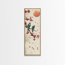 Load image into Gallery viewer, Two Pigeons On Branch With Red Leaves Skinny Art Wood Block Print Japanese Style Art Framed Canvas Print Tall Art Ukiyo-e Art
