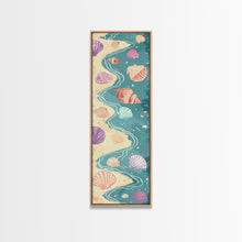 Load image into Gallery viewer, Shells On Shoreline Canvas In Ukiyo-e Style, Japanese Woodblock Print, Framed Canvas Print, Tall Skinny Japanese Wall Art, Ready To Hang
