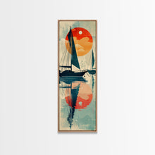 Load image into Gallery viewer, Serene Sunset Sailing Skinny Art Tall Art Japanese Ukiyo-e Inspired Ocean Framed Canvas Print for Home and Office Decor
