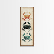 Load image into Gallery viewer, Coastal Crabs Skinny Art Tall Art Japanese Ukiyo-e Inspired Nautical Framed Canvas Print for Beach House or Ocean Lovers
