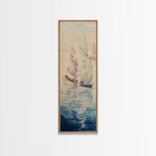 Load image into Gallery viewer, Sailboats On Calm Sea Canvas In Japanese Ukiyo-e Style, Traditional Woodblock Print, Framed Canvas Print, Tall Skinny Japanese Wall Art, Ready To Hang

