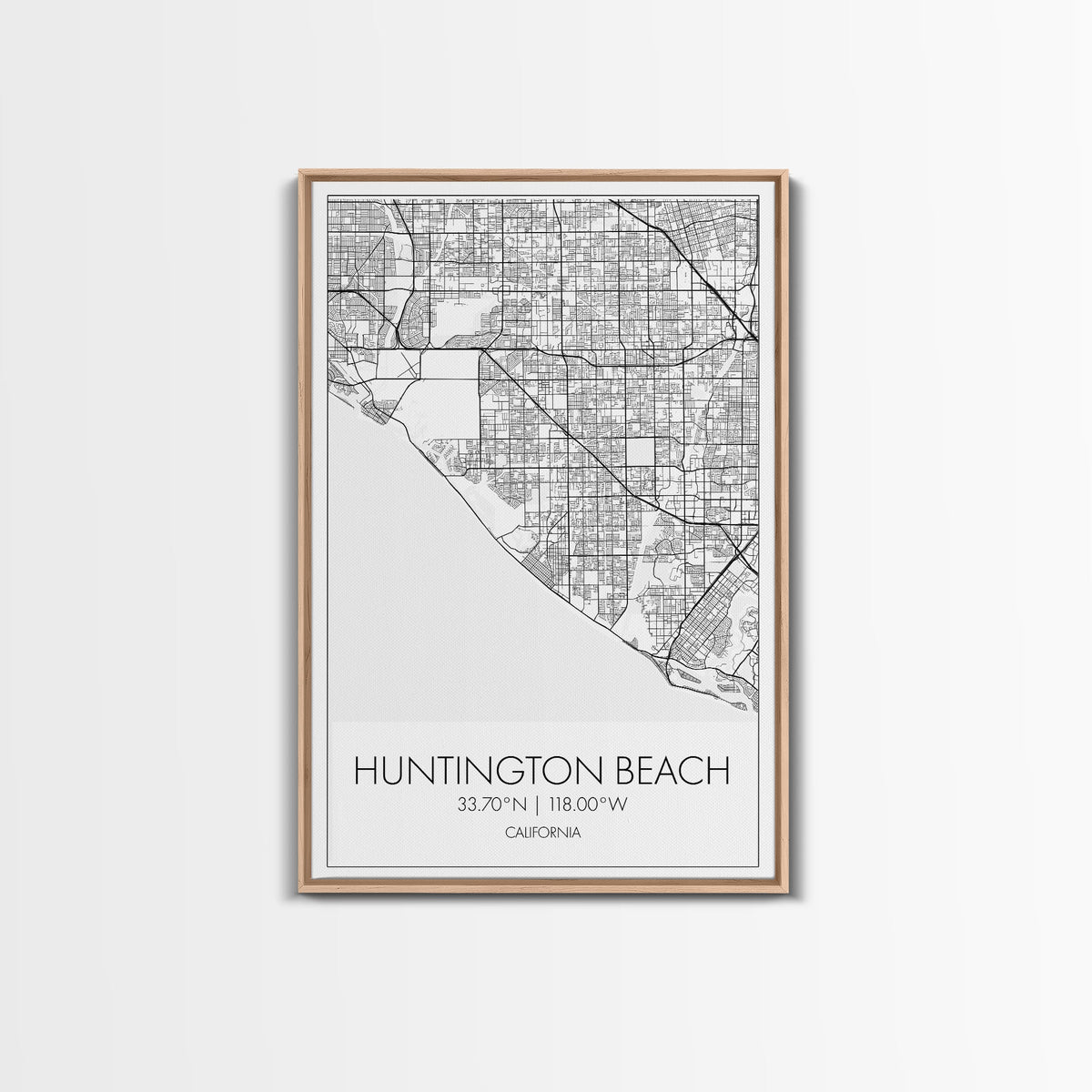 Huntington Beach Street Map, California Map, City Map Art, Minimalist