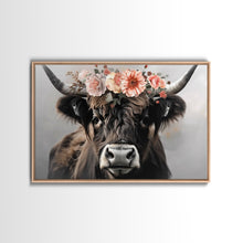 Load image into Gallery viewer, Framed Canvas Wall Art, Cute Cow Wearing Flowers, Farmhouse Decor, Farmhouse Wall At, Extra Large Boho Decor, Modern Art, Minimalist Rustic
