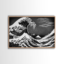 Carregar imagem no visualizador da galeria, Black and White Wave Canvas Print, Hokusai Inspired Wall Art, Woodblock Print Style, Wall Art, Vintage Style Wall Art
